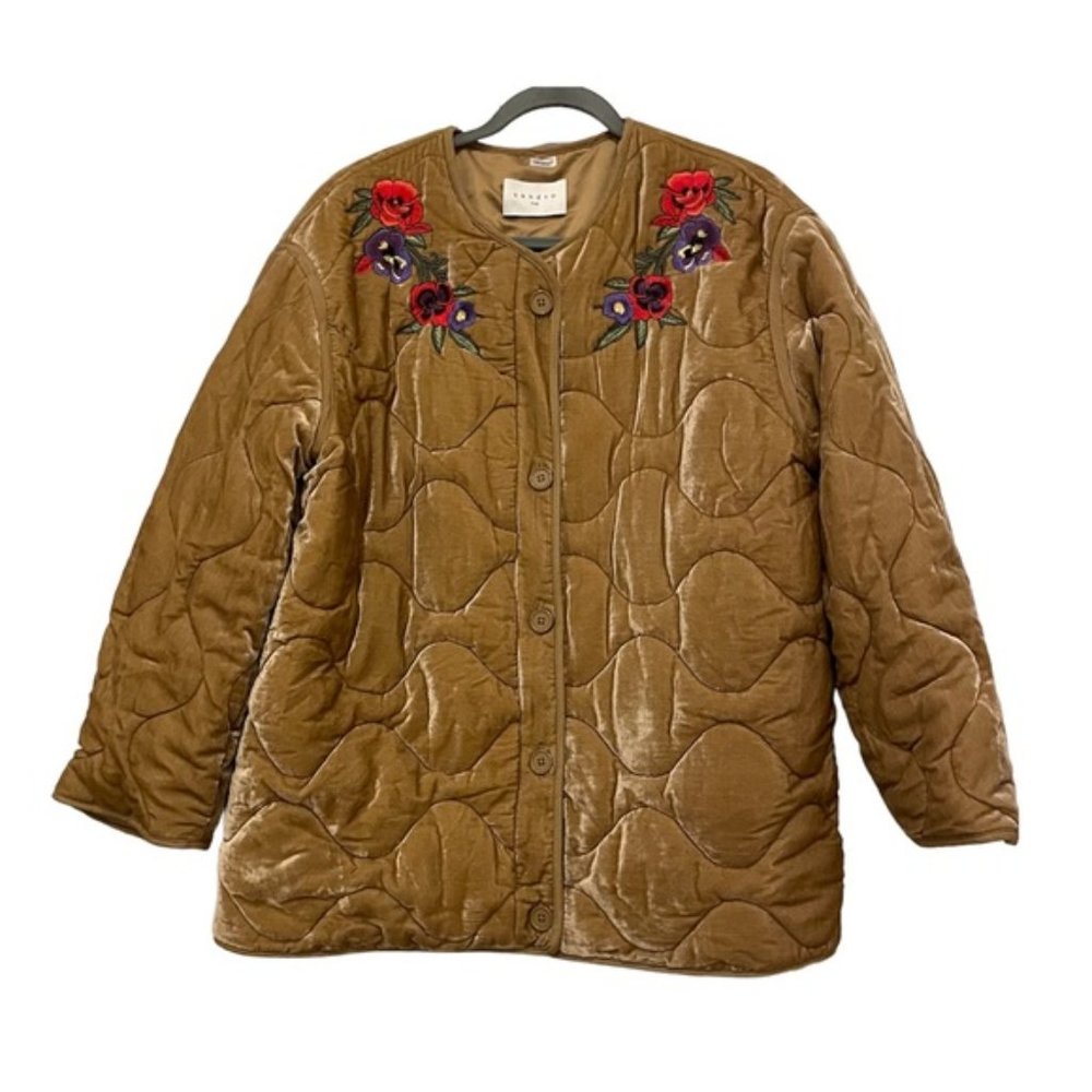 Sandro Paris quilted Riva velvet jacket hood embroidered flowers 2 medium luxury